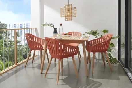 orange 4 piece patio dining set with wooden table