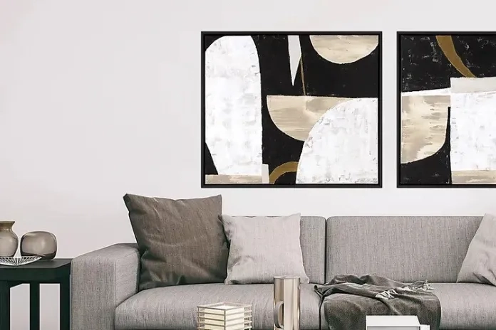 black and white hand painted abstract wall art 