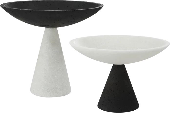 set of two pedestal bowls in black and white 