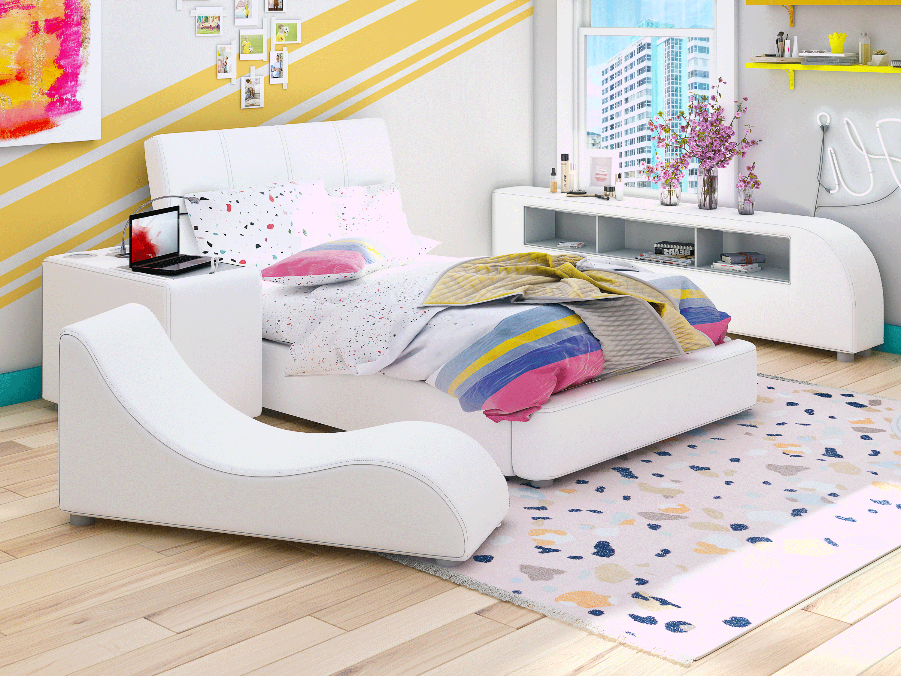 Kids reGen™ Recharged White 6 Pc Full Bed with Nightstand, Bookcase and Lounger - Thumbnail - Image 2