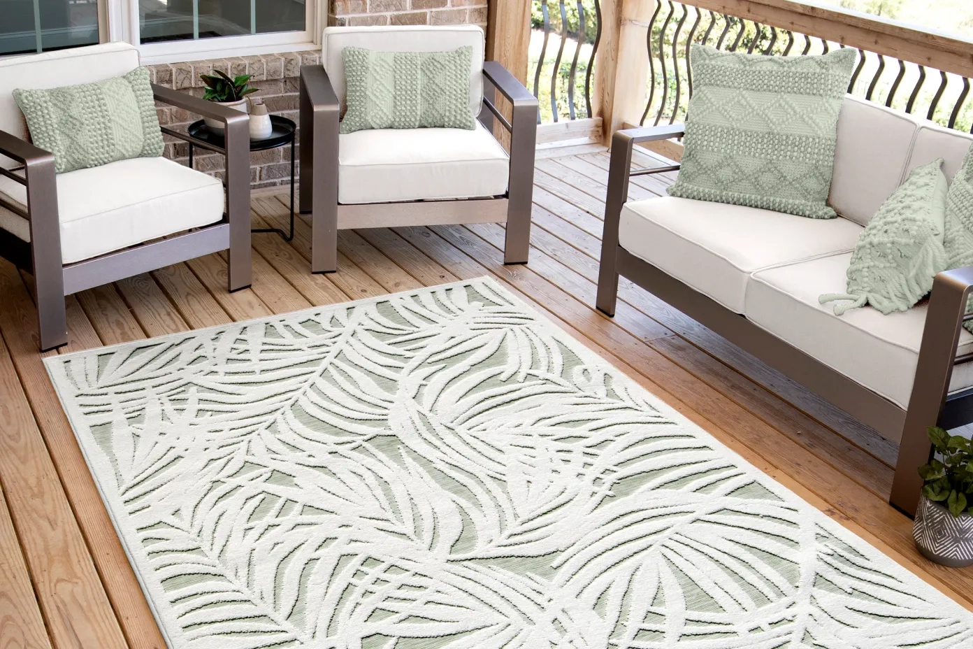 green patio rug and patio set