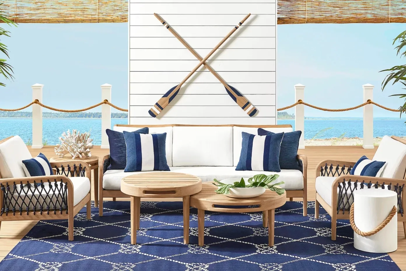 blue and white patio set