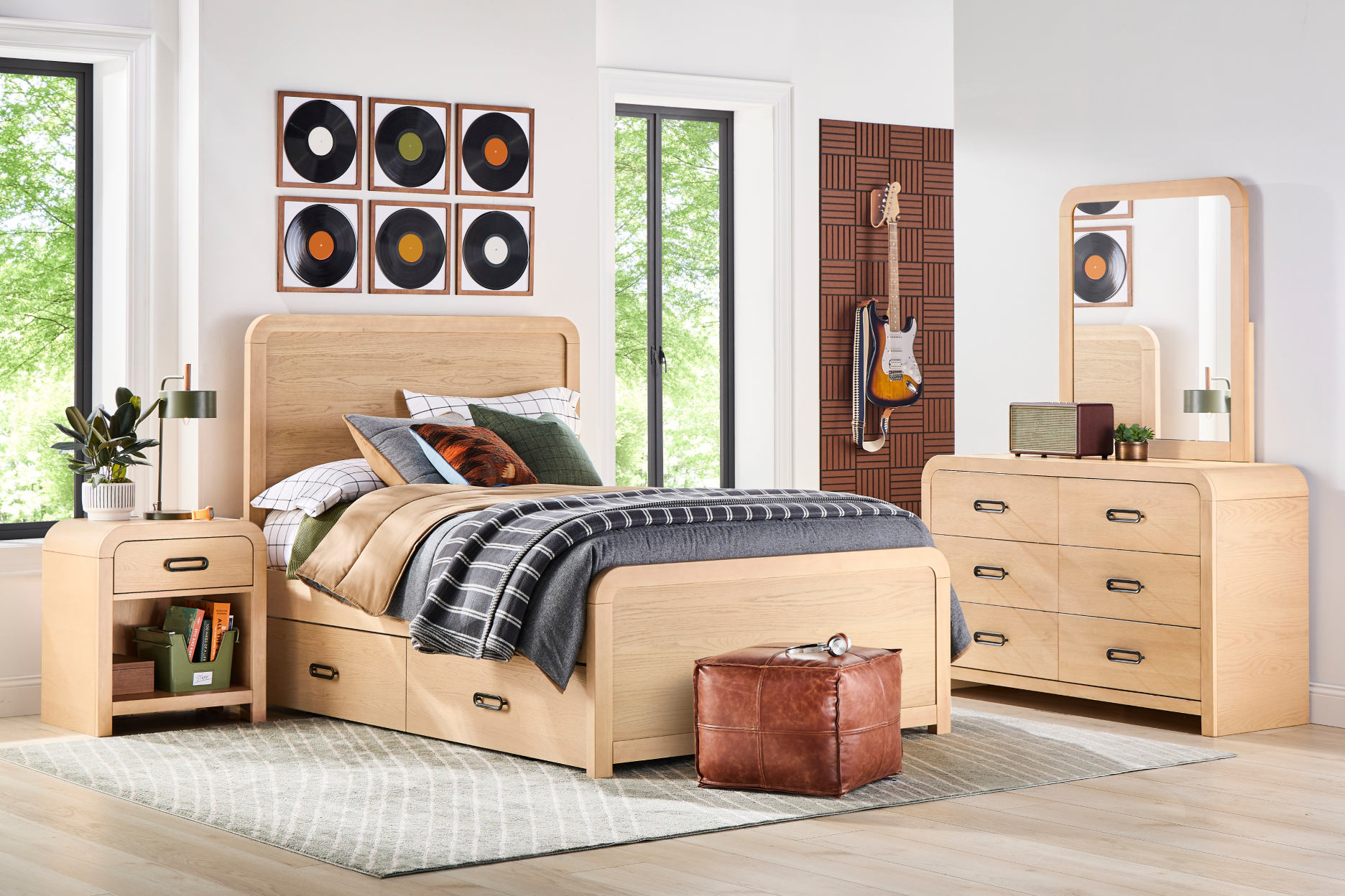 Kids Hidden Hills Light Oak Full Low Profile Bed with Storage Side Rail