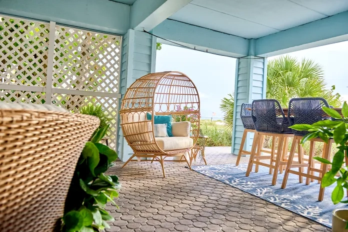outdoor egg chair and barstools