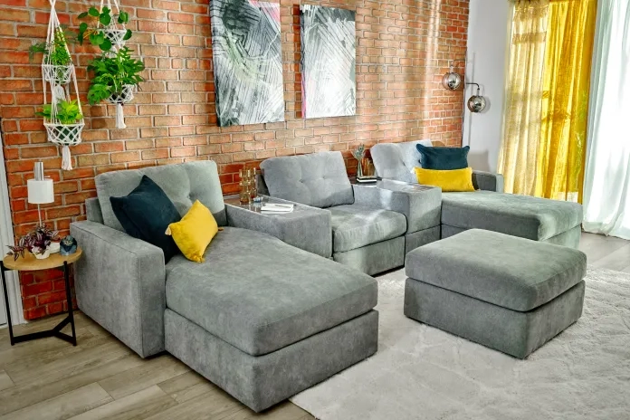 grey sofa with ottoman 