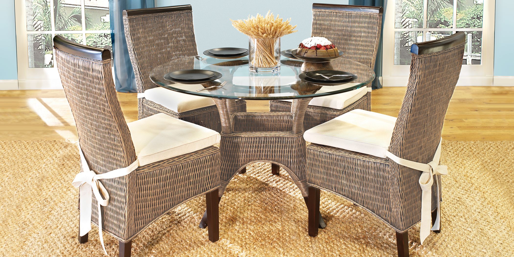 Abaco Rattan 5 Pc Round Dining Room