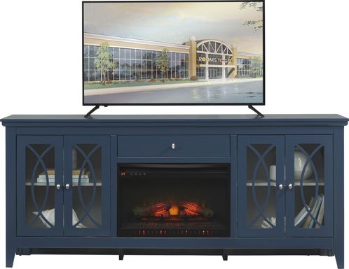 Abbie Navy 80 in. Console with Electric Log Fireplace