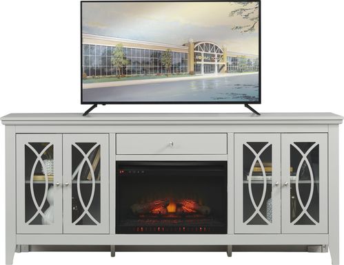 Abbie Silver 80 in. Console with Electric Log Fireplace