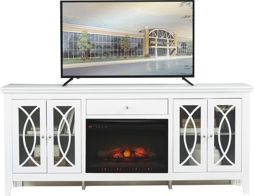 Abbie White 80 in. Console with Electric Log Fireplace