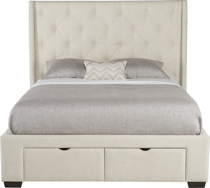 Alison Oatmeal 3 Pc Queen Upholstered Bed with 2 Drawer Storage