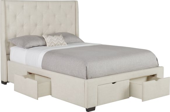 Alison Oatmeal 3 Pc Queen Upholstered Bed with 4 Drawer Storage