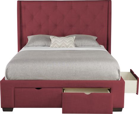 Alison Red 3 Pc Queen Upholstered Bed with 4 Drawer Storage