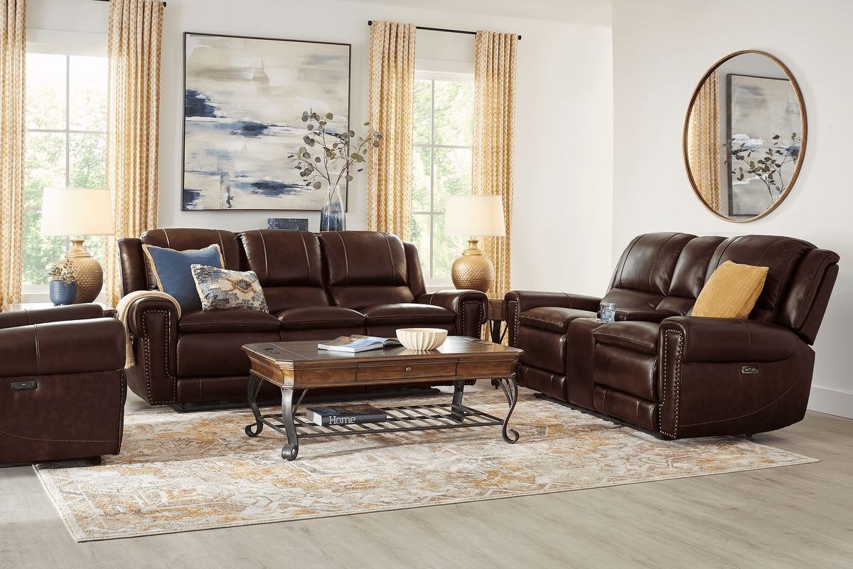 Amesbury Brown Leather Dual Power Reclining Sofa - Rooms To Go