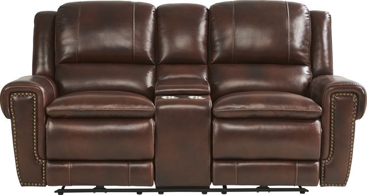 Amesbury Brown Leather Dual Power Reclining Console Loveseat