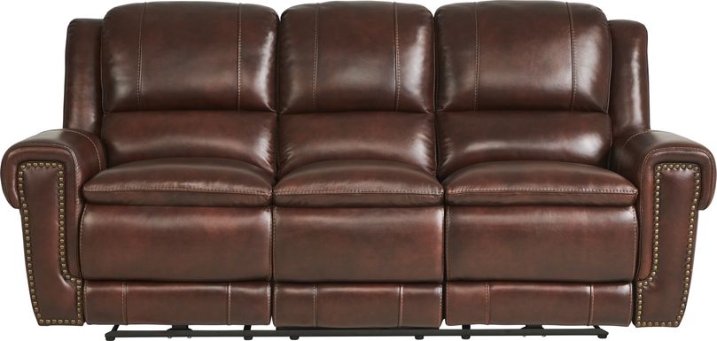 Amesbury Brown Leather Dual Power Reclining Sofa