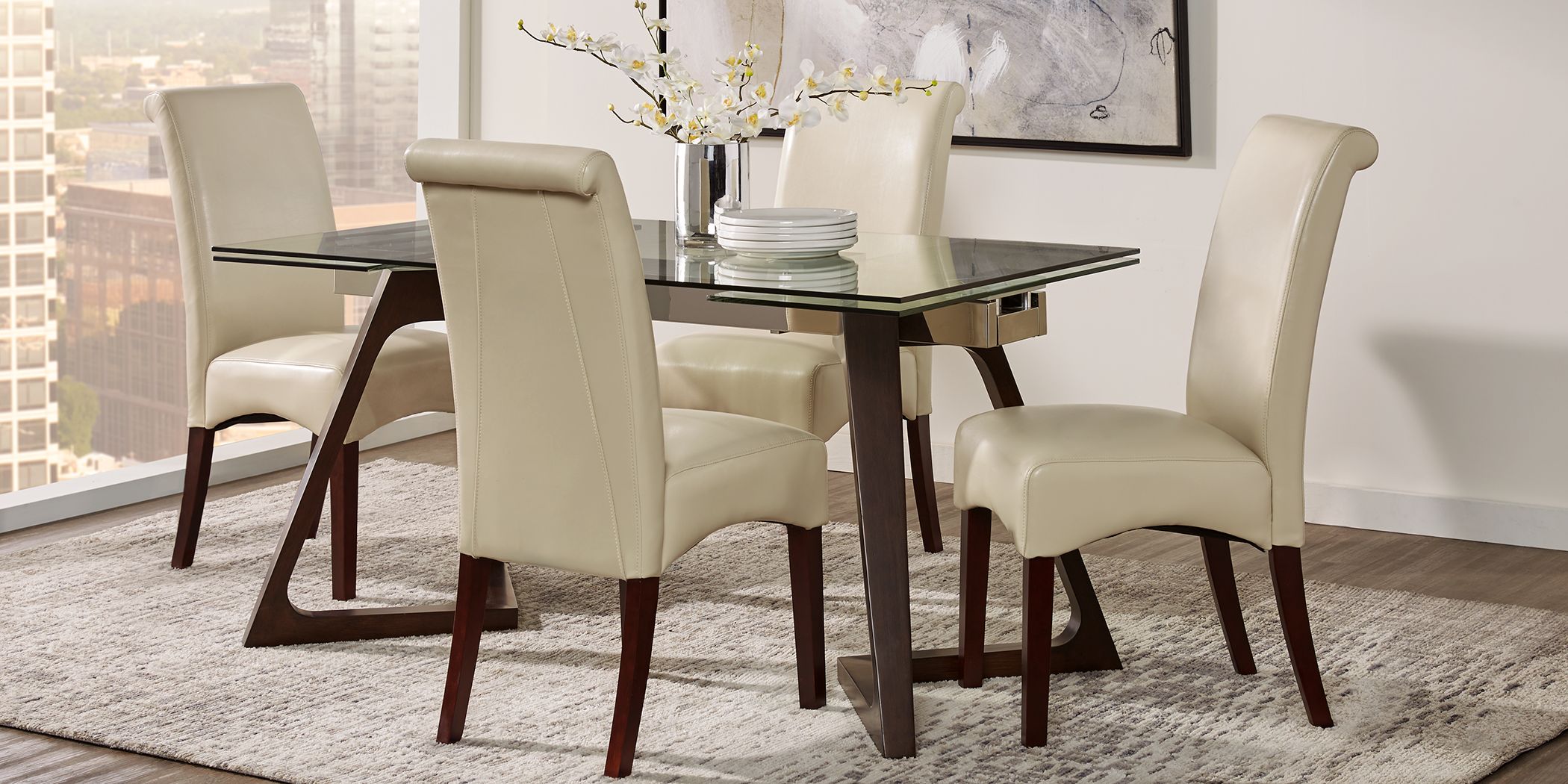 ivory chairs in dining room