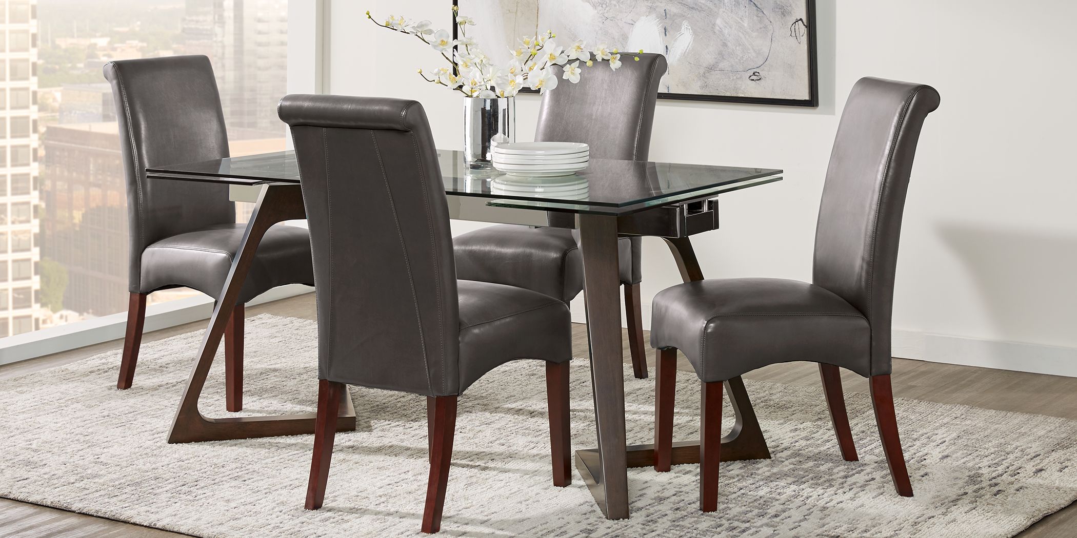 Amhearst Brown 5 Pc Rectangle Dining Set with Charcoal Chairs - Rooms To Go