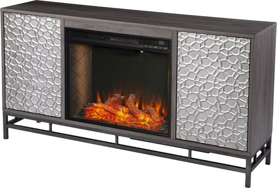 Angevine III Gray 54 in. Console, With Smart Electric Fireplace