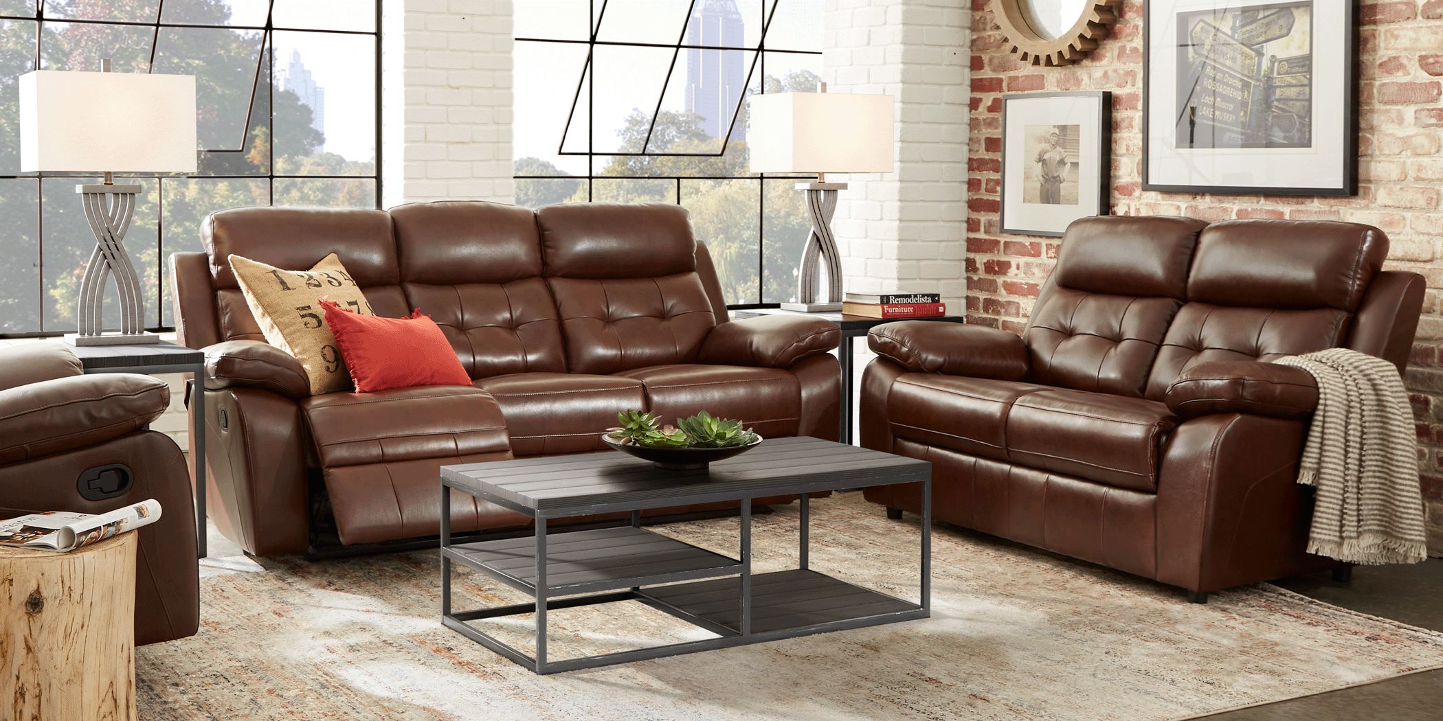 antonin brown leather reclining sofa