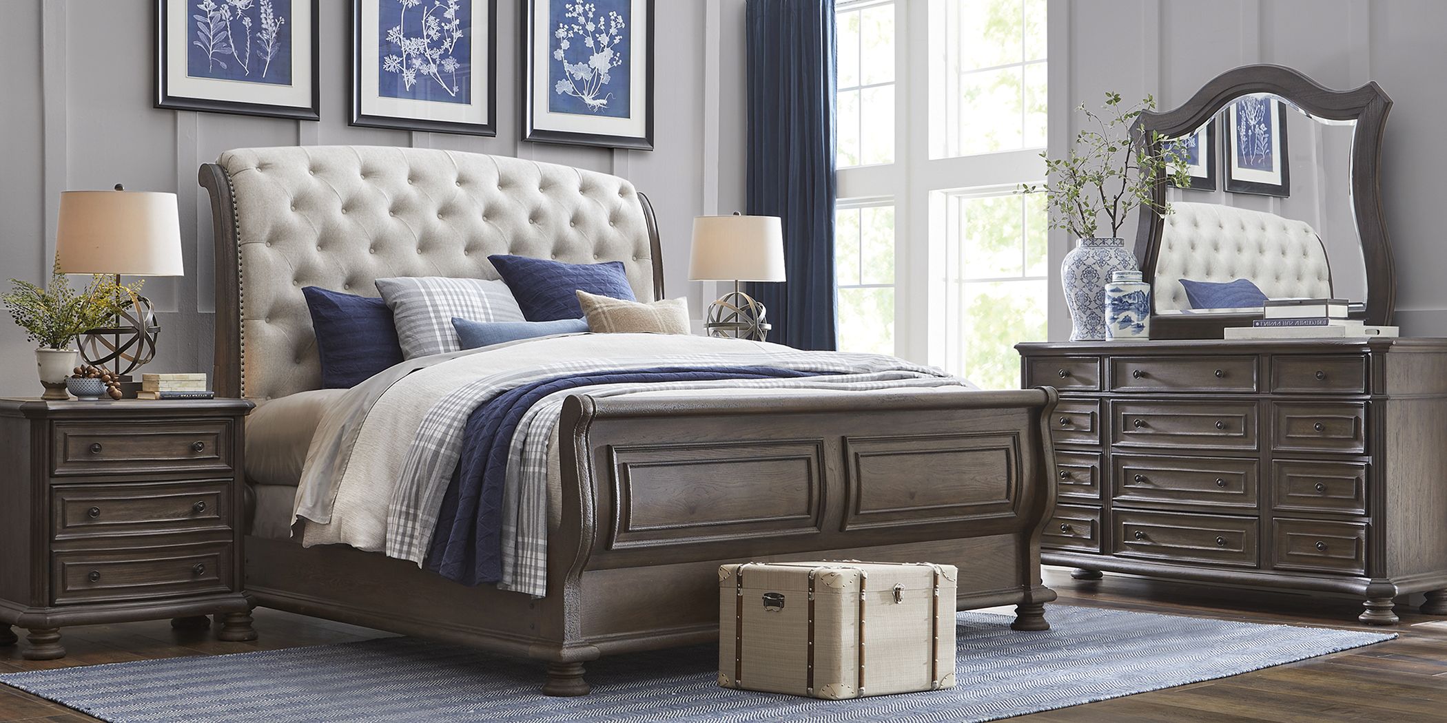 Armitage Dark Brown 8 Pc Queen Upholstered Bedroom - Rooms To Go