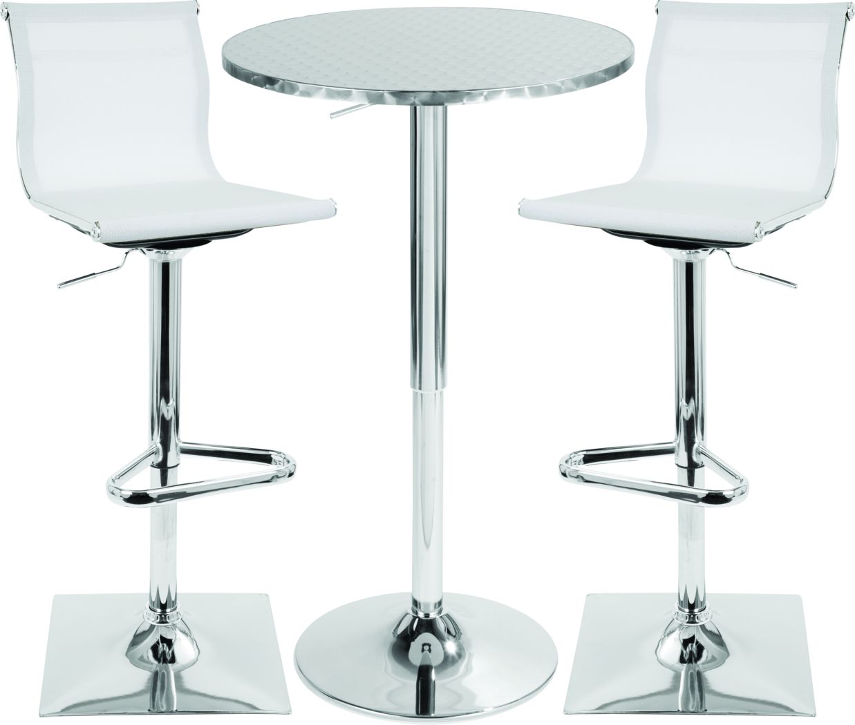 Plata Import SetStoolsyBarT21 Meshi Modern Bar Set White Adjustable Bar Table with 2 Bar Stools in White