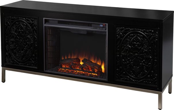 Baillon IV Black 58 in. Console With Electric Log Fireplace