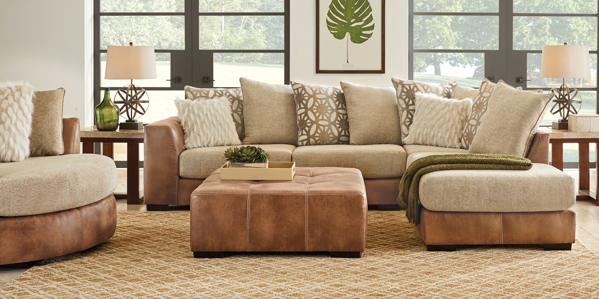 Ballinger Beige 3 Pc Sectional Living, Beige Couch Living Room