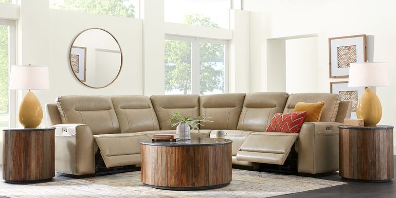 Bargotti Stone Leather 5 Pc Dual Power Reclining Sectional