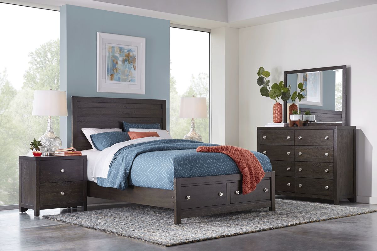 Barringer Place Merlot Dark Wood 3 Pc Queen Panel Bed With Storage ...