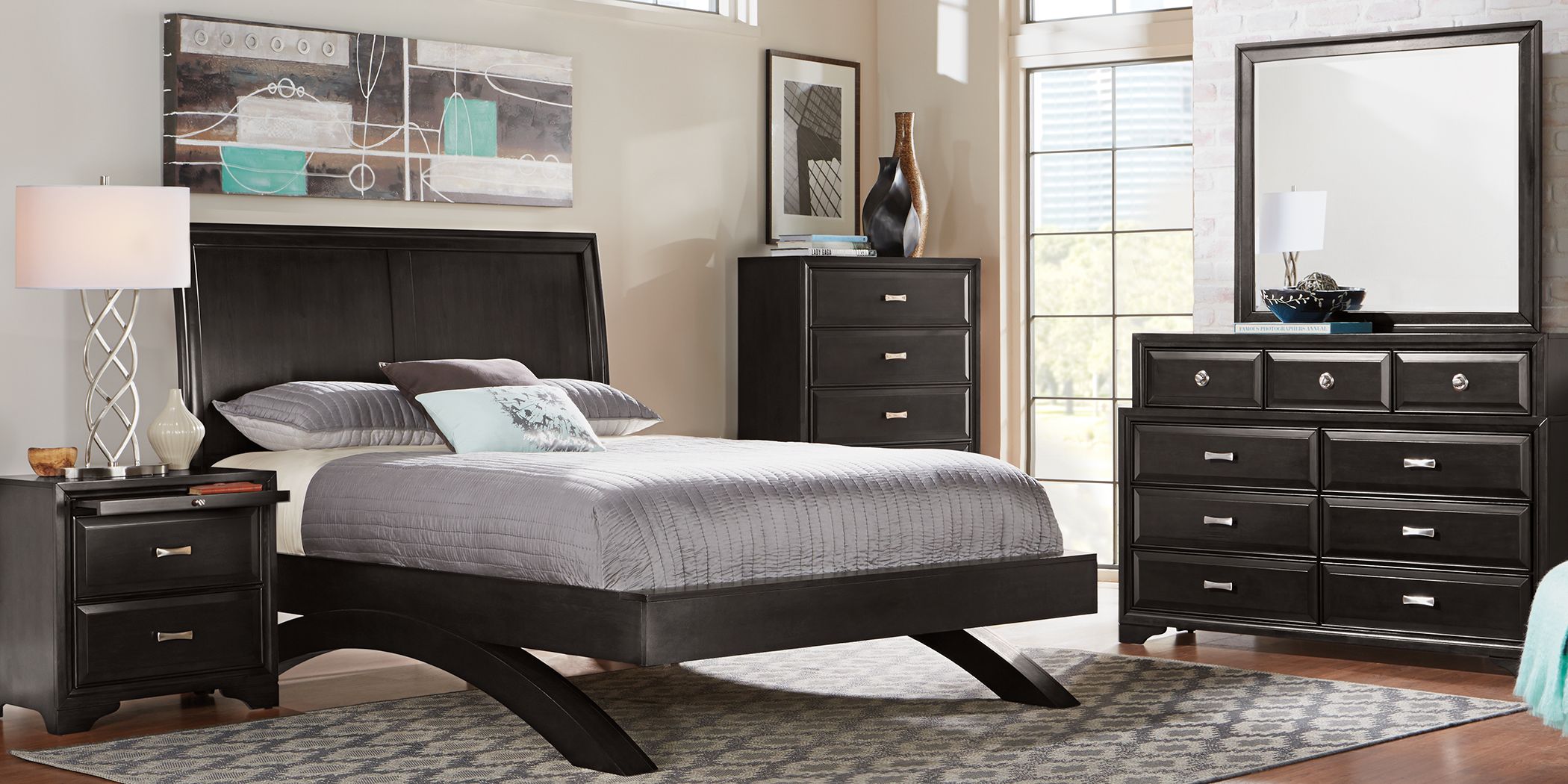 Belcourt Black 5 Pc Queen Platform Bedroom with Sleigh Headboard ...