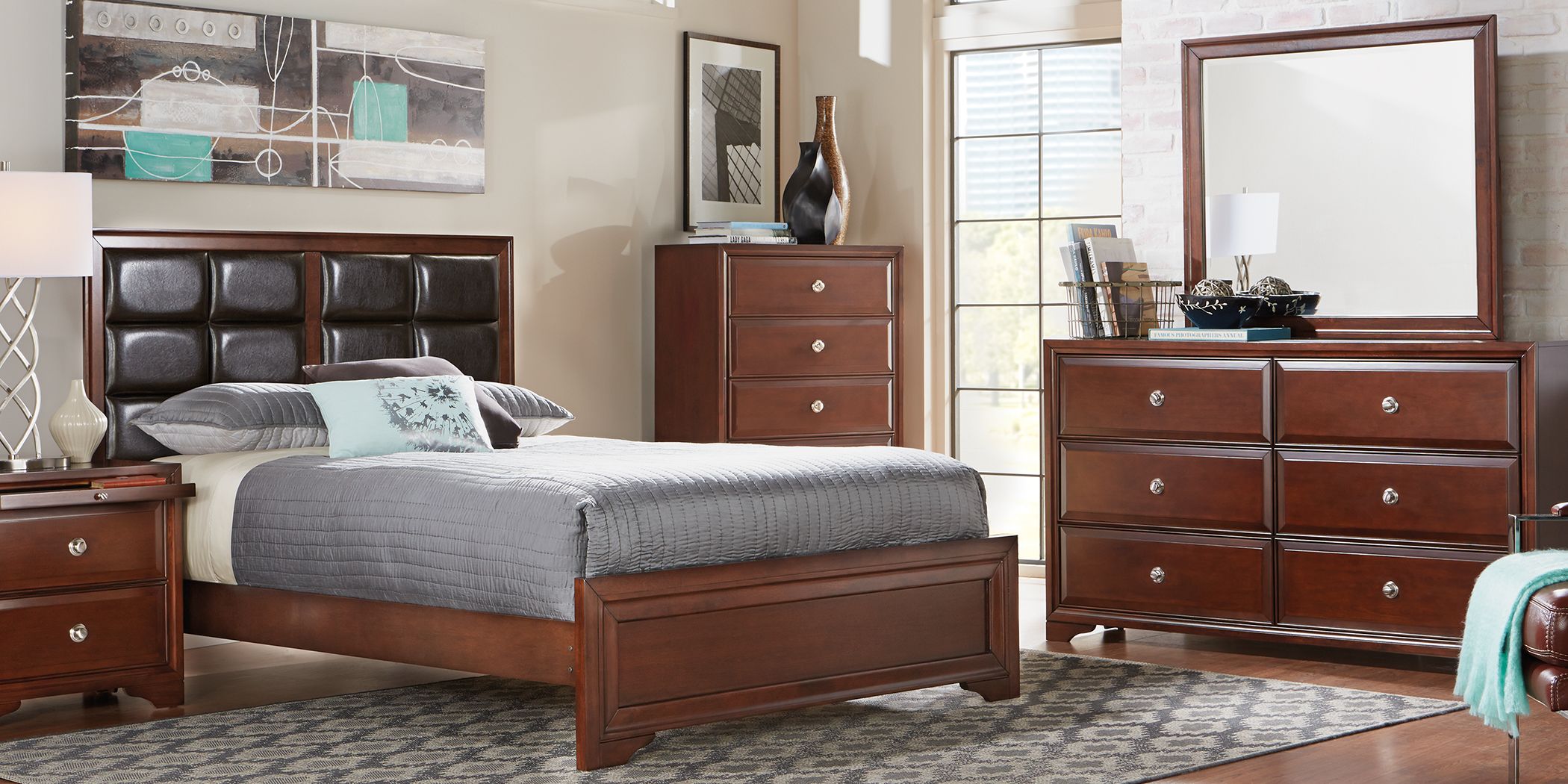 Belcourt Cherry 5 Pc King Upholstered Bedroom Rooms To Go