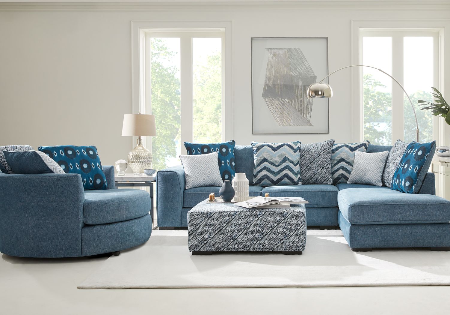 Bellehurst Blue 3 Pc Sectional Living Room - Rooms To Go