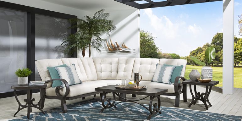 Bermuda Bay Aged Bronze 3 Pc Outdoor Sectional with Parchment Cushions