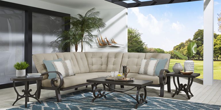 Bermuda Bay Aged Bronze 3 Pc Outdoor Sectional with Pebble Cushions