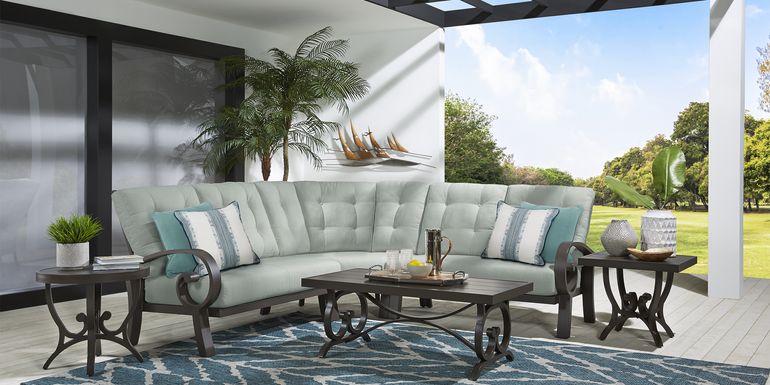 Bermuda Bay Aged Bronze 3 Pc Outdoor Sectional with Seafoam Cushions