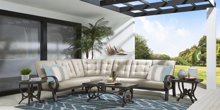 Bermuda Bay Aged Bronze 4 Pc Outdoor Sectional with Beige Cushions