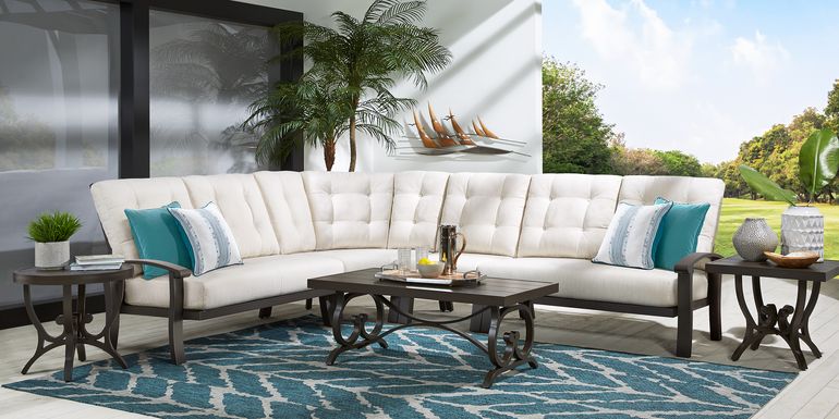 Bermuda Bay Aged Bronze 4 Pc Outdoor Sectional with Parchment Cushions
