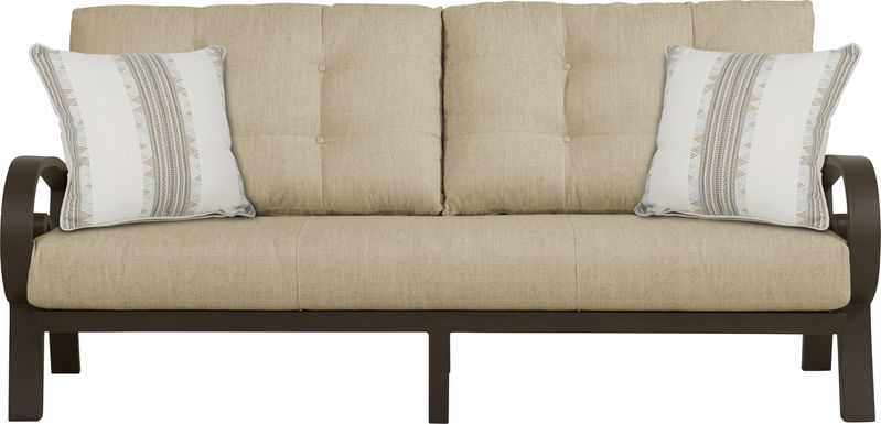Bermuda Bay Aged Bronze Outdoor Sofa with Beige Cushions