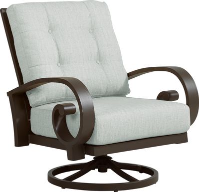 Bermuda Bay Aged Bronze Outdoor Swivel Chair with Rollo Seafoam Cushions