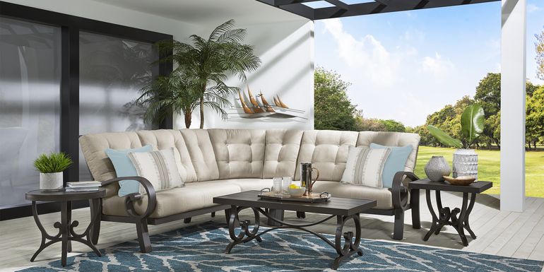 Bermuda Bay Aged Bronze 3 Pc Outdoor Sectional with Beige Cushions