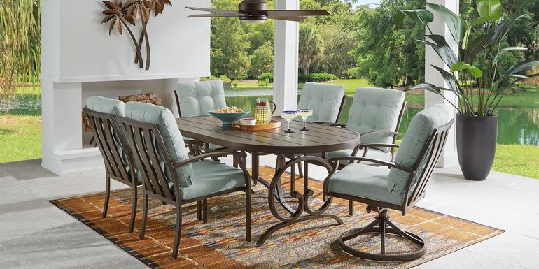 Bermuda Breeze Aged Bronze 5 Pc Outdoor 78 in. Oval Dining Set with Seafoam Cushions