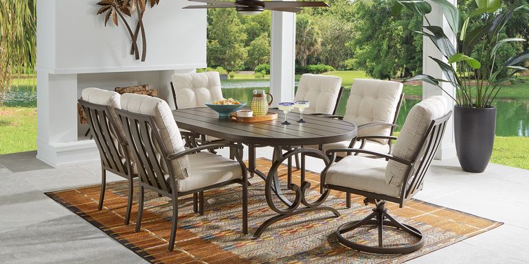 Bermuda Breeze Aged Bronze 5 Pc Outdoor 78 in. Oval Dining Set with Parchment Cushions