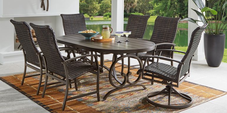 Bermuda Breeze Aged Bronze 5 Pc Outdoor 78 in. Oval Dining Set with Wicker Chairs
