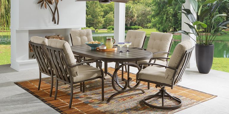 Bermuda Breeze Aged Bronze 5 Pc Outdoor 78 in. Oval Dining Set with Wren Cushions