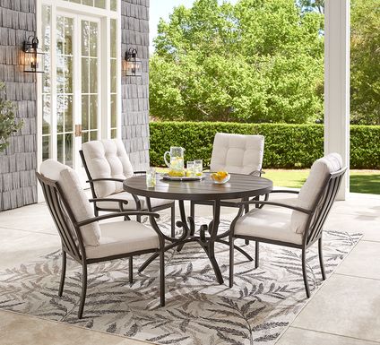 Bermuda Breeze Aged Bronze 5 Pc Round Outdoor Dining Set with Parchment Cushions