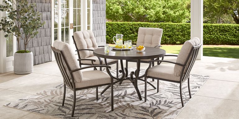 Bermuda Breeze Aged Bronze 5 Pc Round Outdoor Dining Set with Wren Cushions