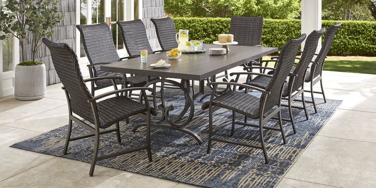 Bermuda Breeze Aged Bronze 9 Pc Outdoor 90 in. Rectangle Dining Set with Wicker Chairs