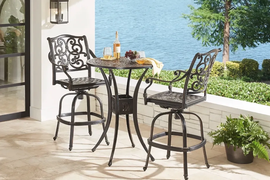 black outdoor patio table and chair