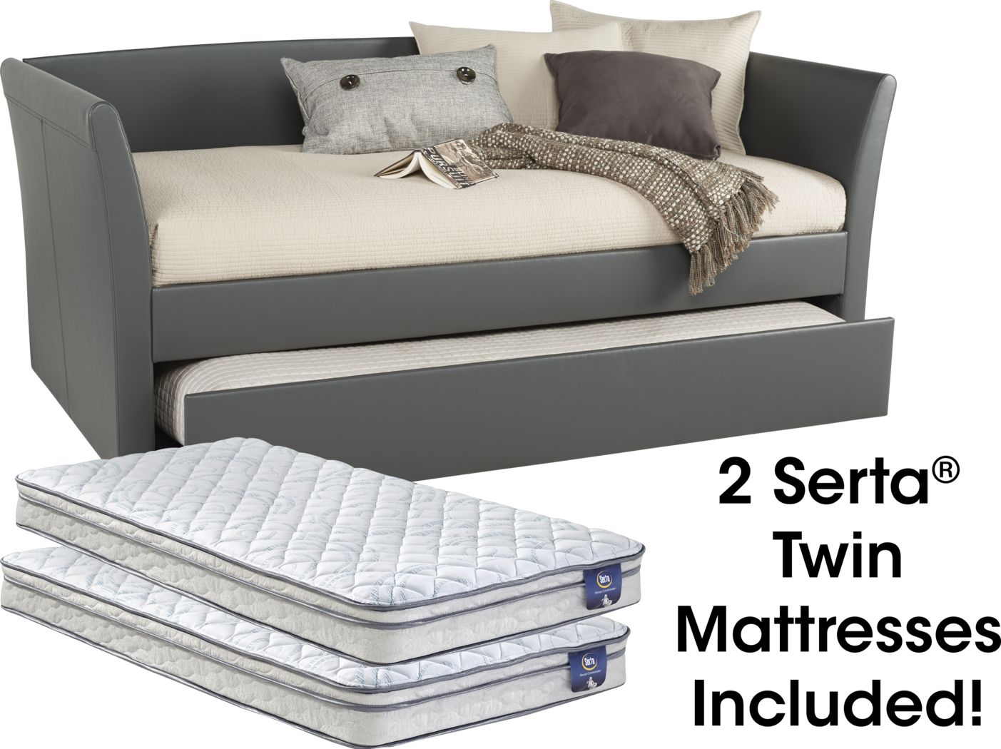 Brianne Gray Daybed With Trundle And 2 Mattresses - Rooms To Go