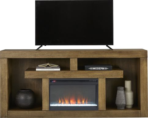 Brookland Park Brown 80 in. Console with Electric Fireplace